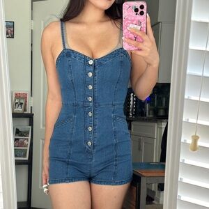 🟡 Blue Denim Button Romper